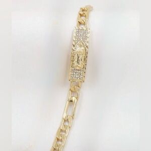 14k Gold & Rhinestone Virgin Mary Bracelet